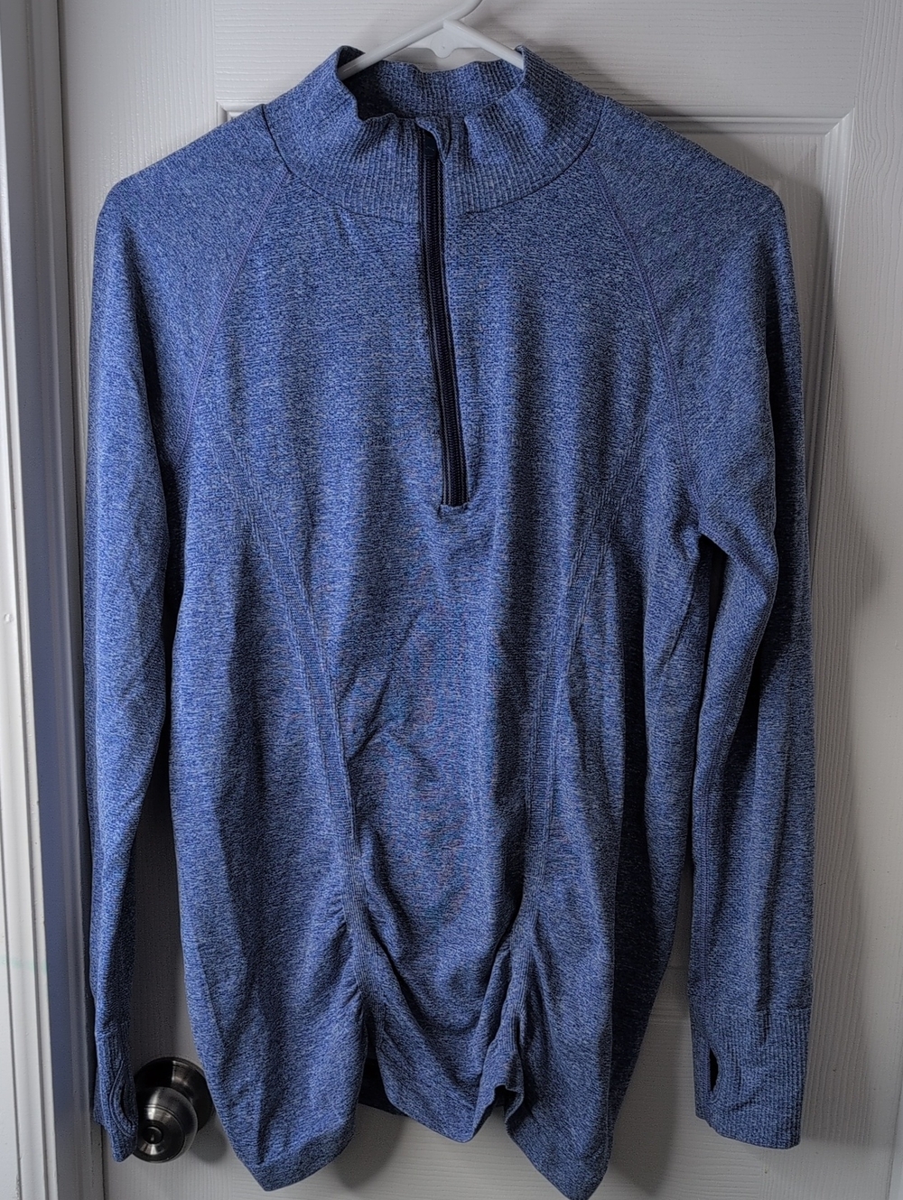 Athleta Heathered Blue Quarter-Zip Pullover Size L